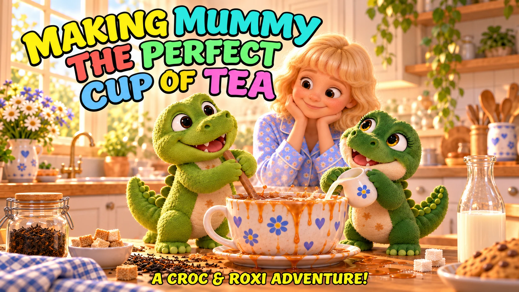 Croc and Roxi helping Mummy in their sunny kitchen
